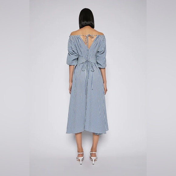Scanlan Theodore Blue Gingham Off-Shoulder Midi Dress - Picture 2 of 4